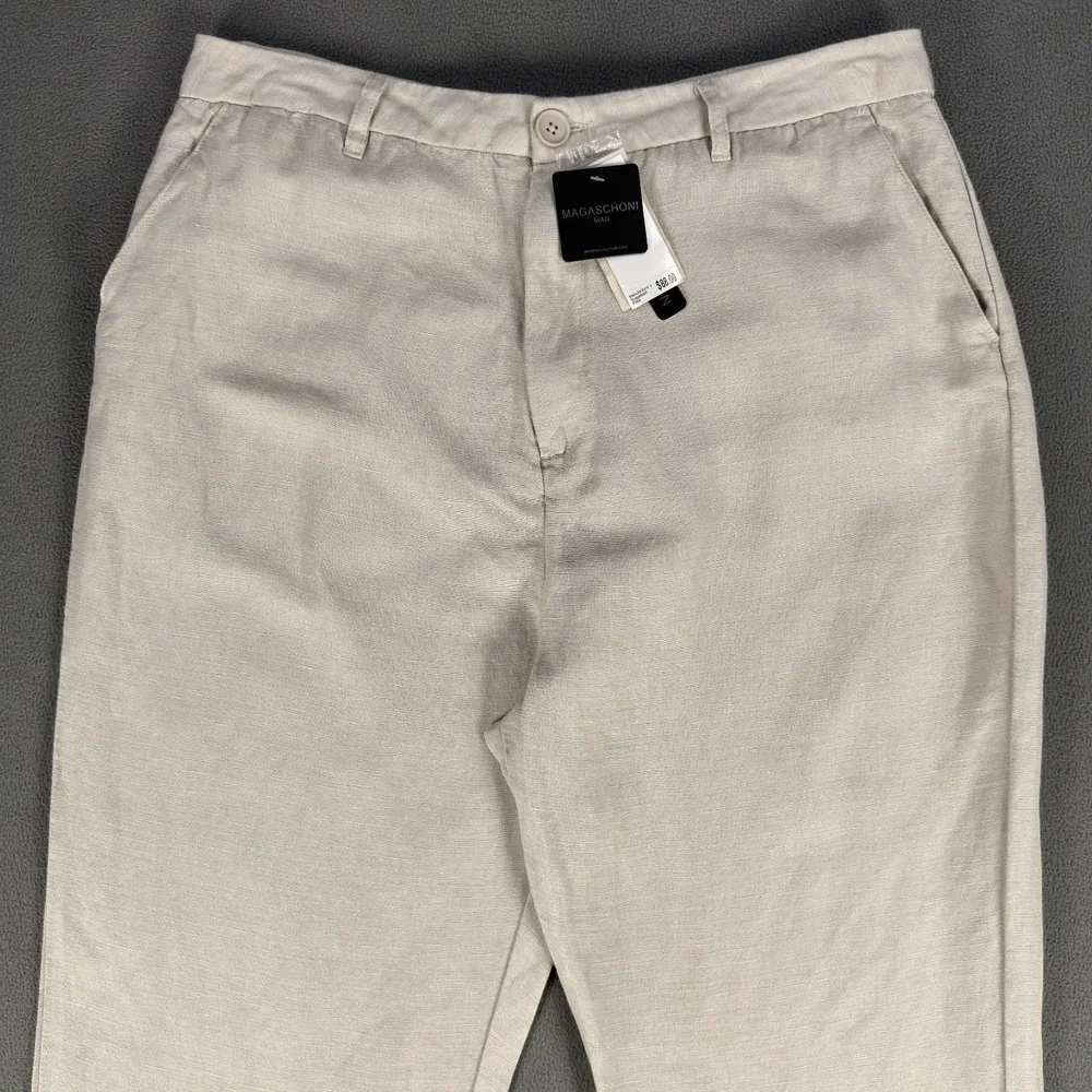 Magaschoni Pants Mens 34x31 Khaki Beige Linen Minimalist Resort Beach New